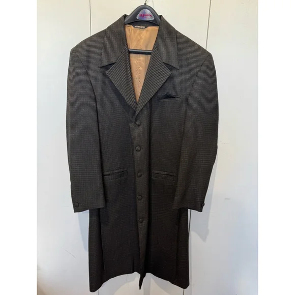 Men's H. John's tweed Overcoat Suit jacket44L/ cuffed pants W36x30L black Brown - Picture 4 of 13